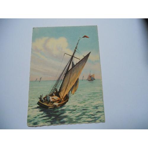 Theme Divers Carte Couleur Ancienne Gaufre Sans Ecriture Dessin Peinture Vivief Drapeau Bateau De Peche Ou Voilier En Mer Edit M D Paris N°4600 /Tbe