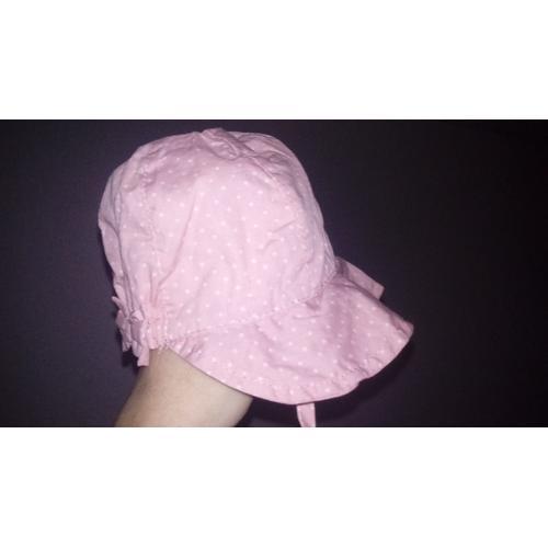 Chapeau De Soleil Fillette Rose À Petits Pois Blancs Façon La Petite Maison Dans La Prairie Avec Lien À Nouer Sous Menton H&m 4-6 Mois Taille 68