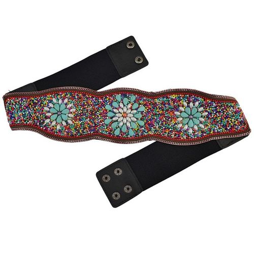Ceinture Ethnique Bohème Pour Femme, Perle Colorée, Gravier, Cuir Élastique, Ceinture De Robe Marocaine, Ventre Tibétain, Bijoux Joindian