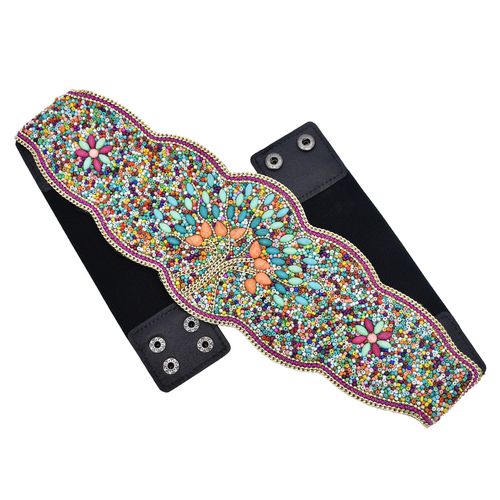 Ceinture Ethnique Bohème Pour Femme, Perle Colorée, Gravier, Cuir Élastique, Ceinture De Robe Marocaine, Ventre Tibétain, Bijoux Joindian