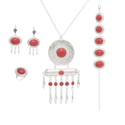 Ensemble De Boucles D'oreilles Et Bracelet En Acrylique Rouge Pour Femmes, Bijou De Style Gitane, Rétro, Turc, Robe, Accessoires