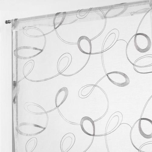 Paire Voile Sablé Brodé Droit Hoops Gris Passe Tringle 60x90cm