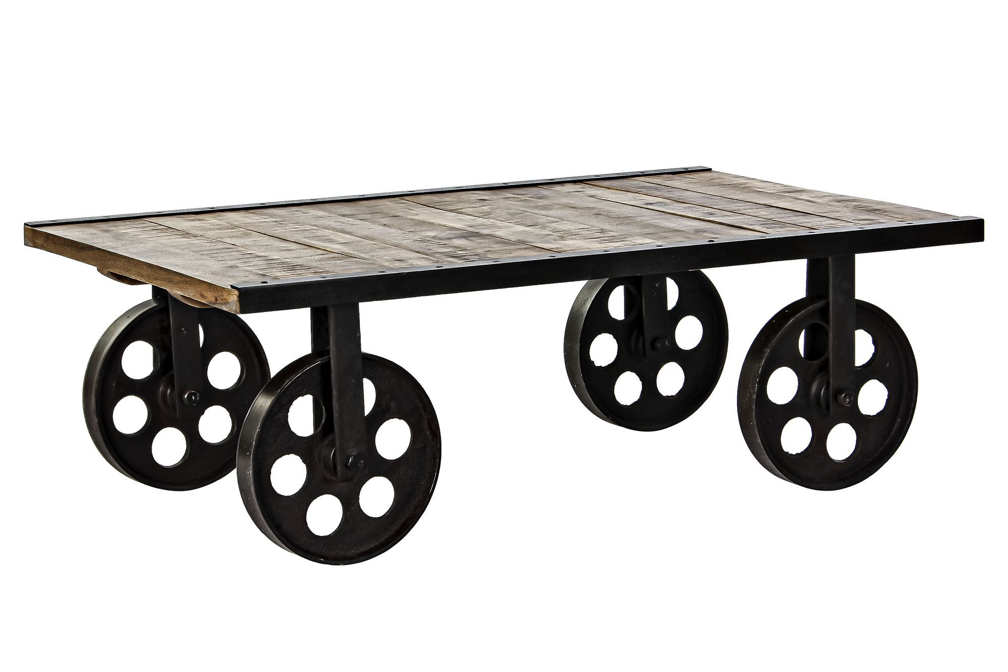 Table Basse Industrielle Avec Roues Et Plateau Bois Manguier