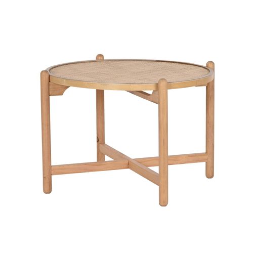 Petite Table Ronde Rotin Paulownia Dessus Cannage