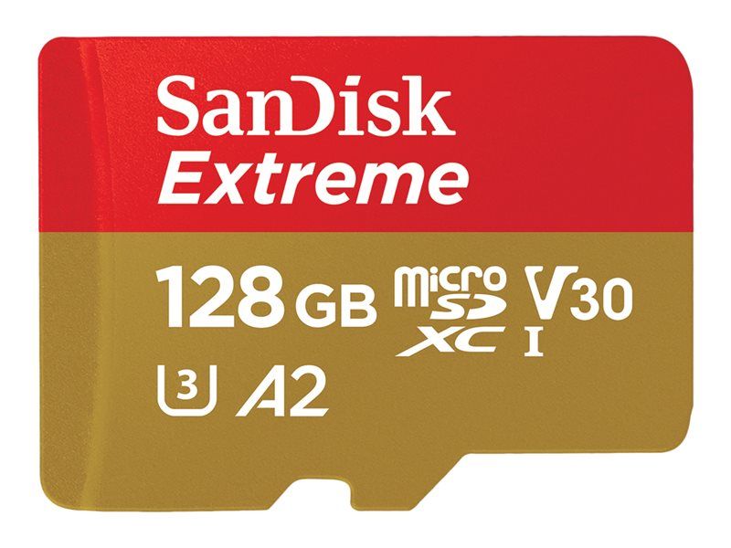 SanDisk Extreme - Carte mémoire flash (adaptateur microSDXC vers SD inclus(e)) - 128 Go - A2 / Video Class V30 / UHS-I U3 / Class10 - microSDXC UHS-I
