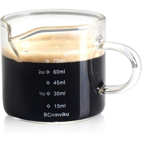 Verre doseur à expresso 75 ml - Bec verseur en V - Verre doseur à expresso pour café, lait de vache, cappuccino (1)