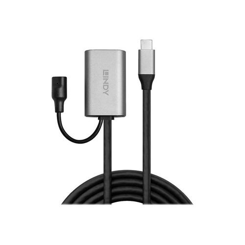 Lindy Active Extension Cable - Câble d'extension USB - 24 pin USB-C (M) pour power DC jack, 24 pin USB-C (F) - Thunderbolt 3 / USB 3.0 / USB 3.1 Gen 1 - 5 m - actif - noir