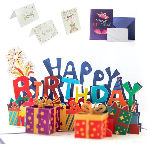 Rouge 1 Pièce Popup Happy Birthday Card, 3d Creative Gateau D'anniversaire Cartes De Pour Enfants, Dames, Maman, Papa, Femme, Hommes D'affaires (3 Cartes Manuscrites Gratuites)