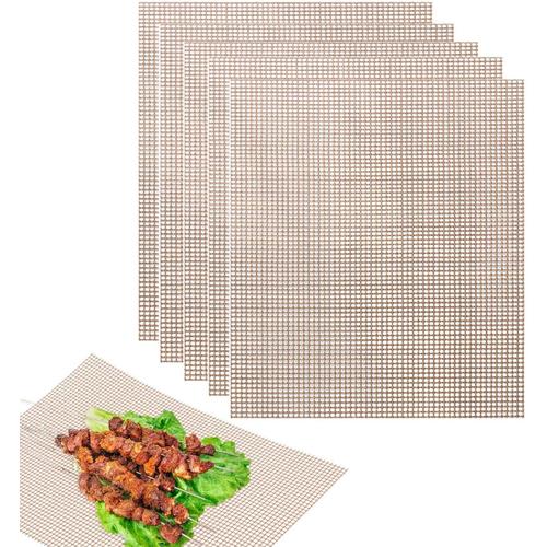 Lot de 5 Marrons Lot de 5 Marrons Barbecue - Nouveau Tapis Gril antiadhésif - Tapis Barbecue en Fibre Verre Enduit pour Griller pour Four à Charbon