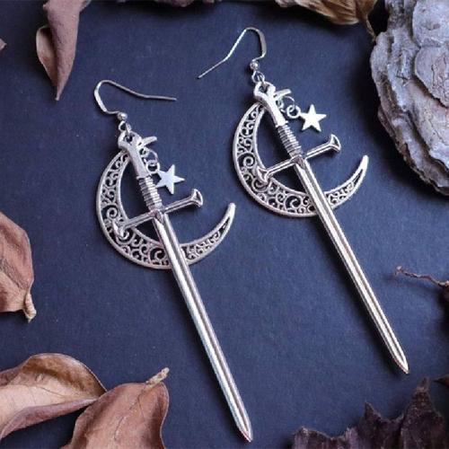 Boucles D'oreilles Gothiques, Lune, Épée, Vikings, Gothique, Boho, Bijoux Créatifs, Punk, Mode, Cadeau Pour Femmes, Nouvelle Collection