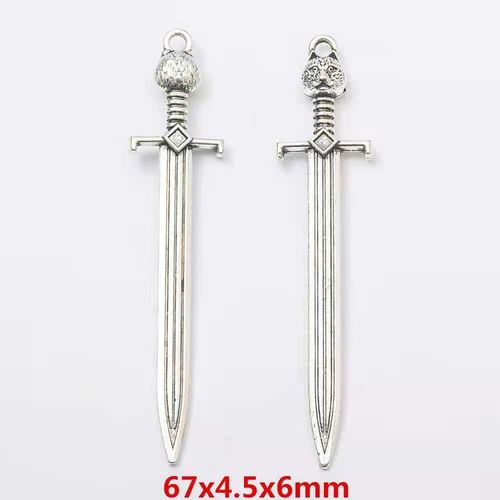Pendentif Épée Gothique Plaqué Argent, 6 Pièces, 88x25mm, Breloques Tibétaines, Bijoux Mystique, Fabrication De Bijoux, Bricolage, Accessoires Artisanaux