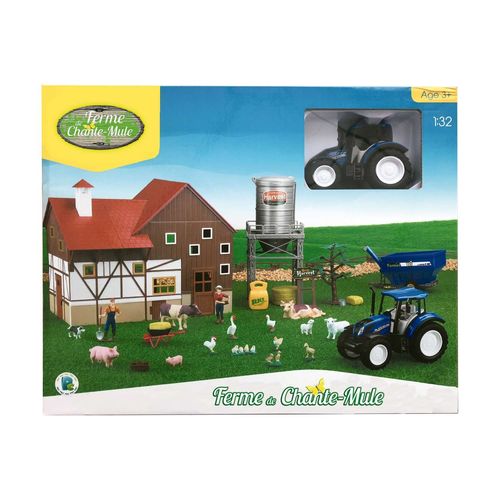 Coffret Ferme 1:32 Avec Tracteur New Holland, Bâtiment, Tour Silo À Grain, Animaux Et Fermiers-Imagin