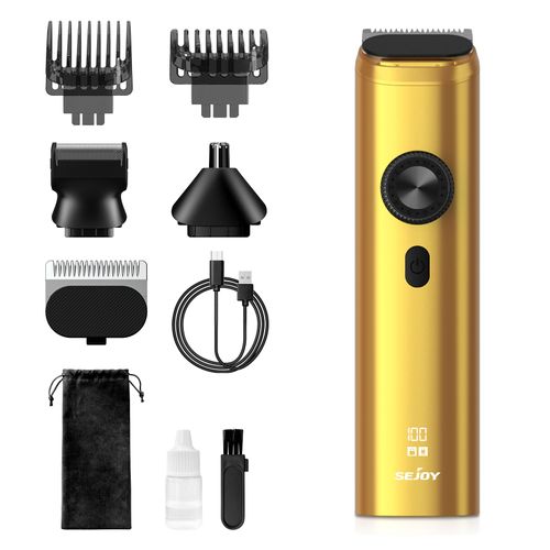 Sejoy Tondeuse Multi-Usages, Tondeuse Barbe Et Cheveux Professionnelle 8 En 1 - Ecran Led - Charge Usb - Autonomie 280 Min - Dorée