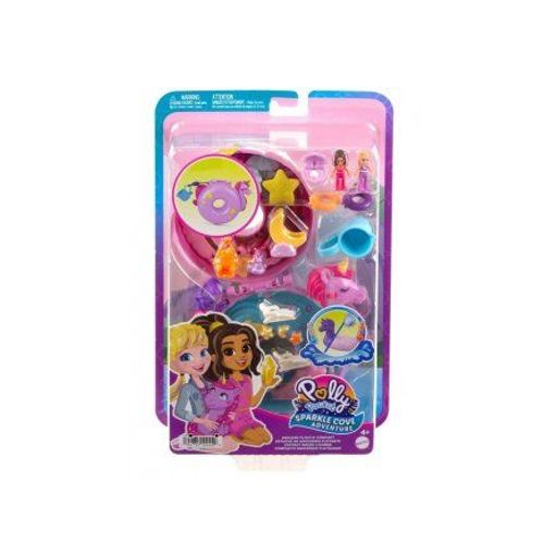 Polly Pocket - Coffret Fete Magique A La Piscine, Mini Figurines Et Accessoires - Boite Bouee Licorne - Set Jouet Fille + Carte