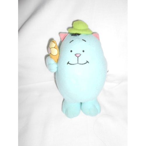 Peluche Doudou Les Animaux Rigolos " Max Le Chat "Bleu Chapeau Vert Cornet De Gave Oreille Rose Edition Atlas Jeunesse