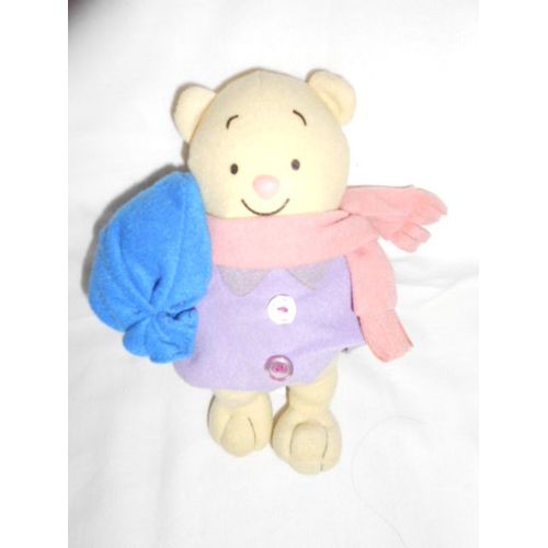 Doudou Peluche Les Animaux Rigolos "Frisson L'ourson" Ours Editions Atlas Jeunesse Veste Mauve Parme Lilas Echarpe Rose Sac Baluchon Bleu