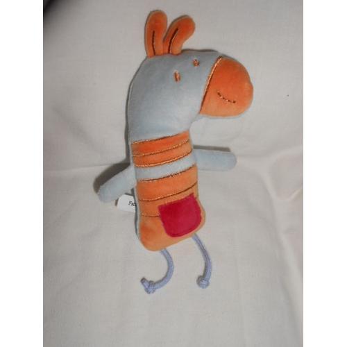 Cheval Ane Zebre Auchan Doudou Bleu Orange Poche Rouge Peluche Doudou