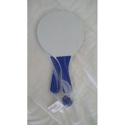 Set De 2 Raquettes De Ping-Pong De Plage Blanches Manche Bleu & Balle Plastique Souple Bleu Zara