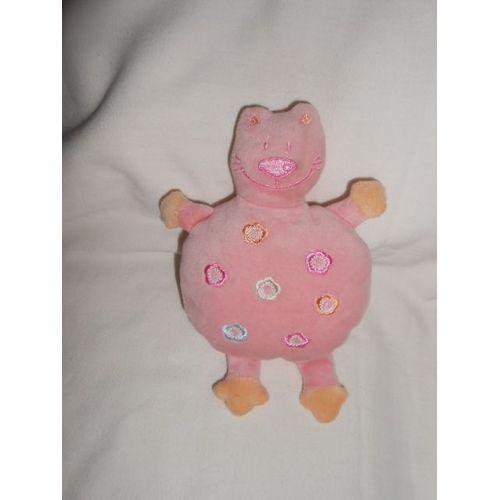 Doudou Peluche Chat Ours Auchan Rose Fille Fleur Bleu Verte Orange Blanc Jaune
