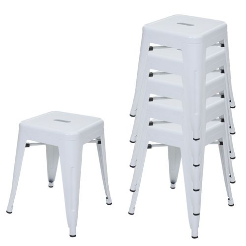 6x Tabouret En Métal Hwc-A73, Désign Industriel Métallique, Empilable   Blanc