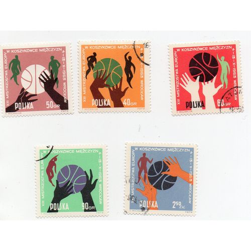 Pologne- Lot De 5 Timbres Oblitérés -Championnat Européen De Basketball