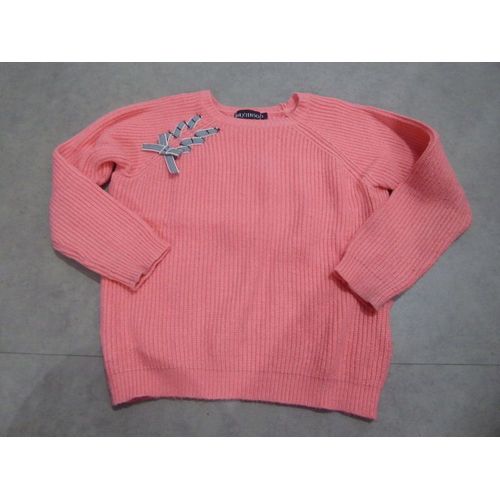 Pull Côtelé Corail Vif / Ruban Épaule In Extenso - 5 Ans