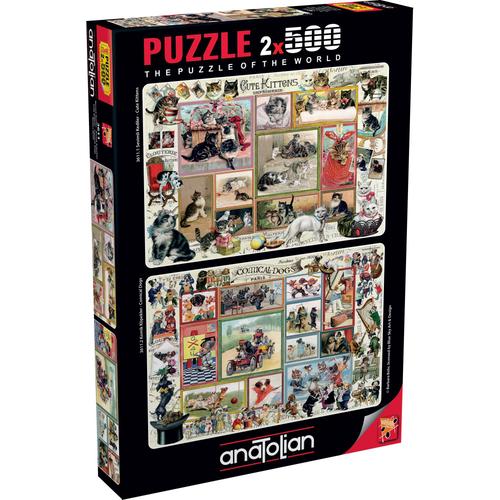 2 Puzzles - Cute Kittens & Comical Dogs - 500 Et 500 Pièces