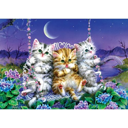 Kittens Swinging In The Moonlight - Puzzle 500 Pièces