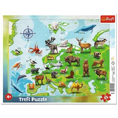 Puzzle Cadre - Carte D'europe Des Animaux - 25 Pièces