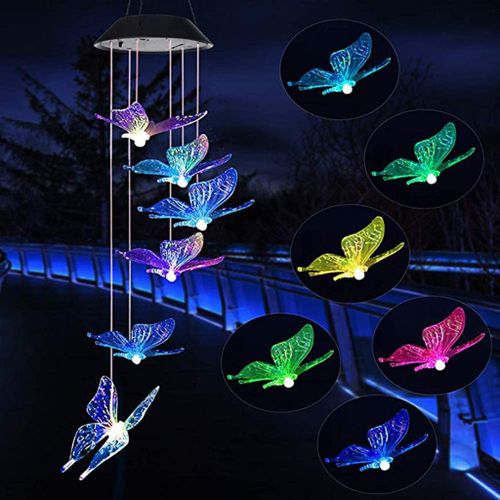 Carillons Éoliens Papillon Pour Balcon Éclairage Solaire Efficace En Énergie Décoration De Chambre D'enfant Lampe Suspendue De Jardin