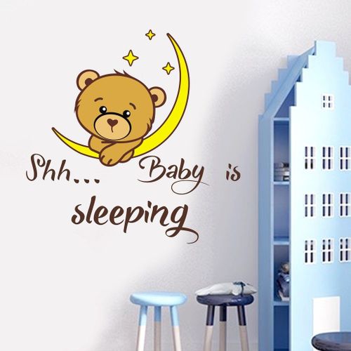 Shh Bébé Dort Texte Décor À La Maison Autocollant Mural Autocollant Chambre Vinyle Art Mural Mignon Dessin Animé Ours Enfants Chambre Autocollant Mural