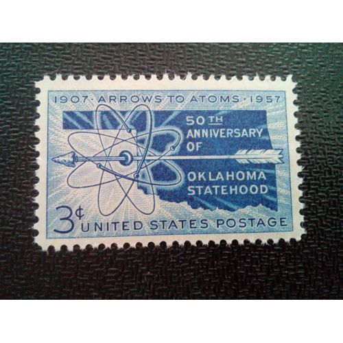 Timbre Etats-Unis Yt 629 50 Ans D'état De L'oklahoma, Carte, Flèche Et Diagramme D'atome 1957 ( 091004 )