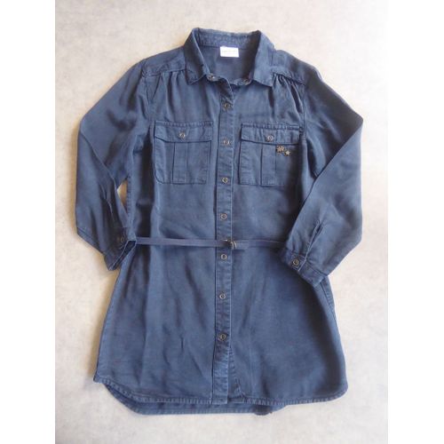 Robe Chemise Bleu Marine À Pressions + Ceinture Tape À L'oeil - 4 Ans