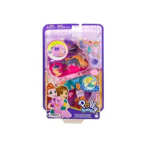 Polly Pocket - Coffret Caniche Au Spa, Toilettage Chien - Mini Univers Poupee, Animaux - Set Jouet Format Voyage Et Carte