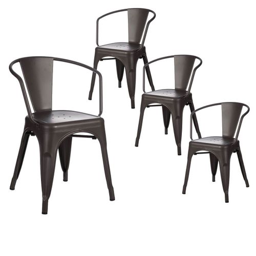 Lucy - Lot De 4 Chaises Métalliques Gris Anthracite