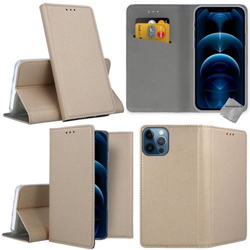 Housse Etui Coque Pochette Portefeuille Pour Apple Iphone 12 Pro Max + Film Ecran - Or Magnet