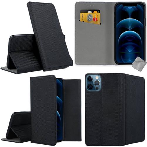 Housse Etui Coque Pochette Portefeuille Pour Apple Iphone 12 Pro Max + Verre Trempe - Noir Magnet