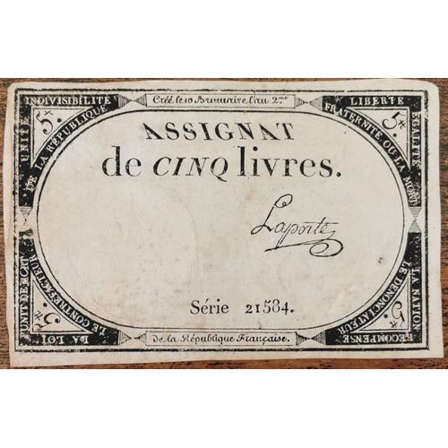 Assignat 5 Livres - 10 Brumaire L'an 2 - Série 21584 - Laporte