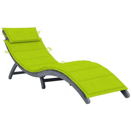 Transat Chaise Longue Bain De Soleil Lit De Jardin Terrasse Meuble D'extérieur Avec Coussin Gris Bois D'acacia Solide Helloshop26 02_0012466