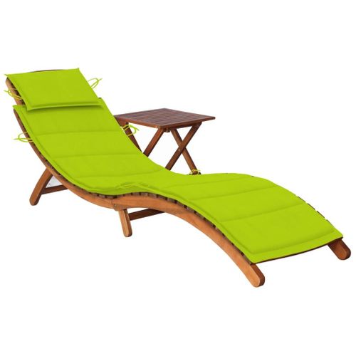 Transat Chaise Longue Bain De Soleil Lit De Jardin Terrasse Meuble D'extérieur Avec Table Et Coussin Bois D'acacia Helloshop26 02_0012622