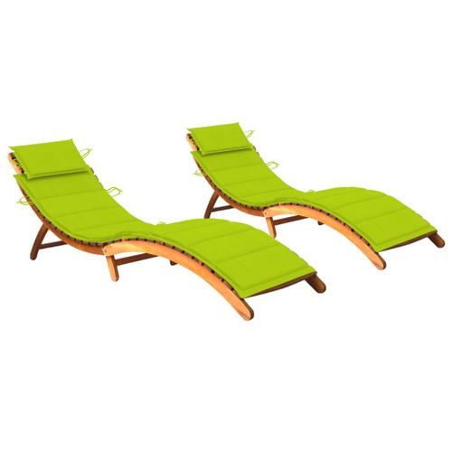 Lot De 2 Transats Chaise Longue Bain De Soleil Lit De Jardin Terrasse Meuble D'extérieur Avec Coussins Bois D'acacia Solide Helloshop26 02_0012066