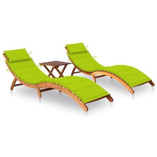 Lot De 2 Transats Chaise Longue Bain De Soleil Lit De Jardin Terrasse Meuble D'extérieur Avec Table Et Coussins Acacia Solide Helloshop26 02_0012116