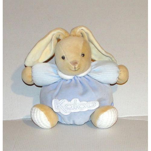 Doudou Lapin Boule Bleu Kaloo Peluche Lapin Manche Cotelé 20 Cm