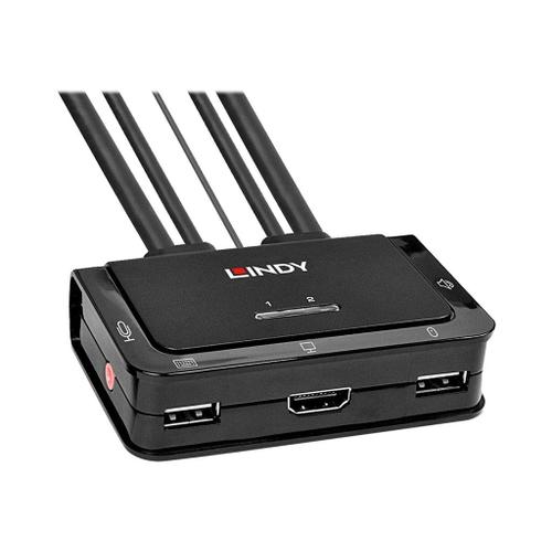 Lindy 2 Port HDMI 2.0, USB 2.0 & Audio Cable KVM Switch - Commutateur écran-clavier-souris/audio - 2 x KVM / audio - 1 utilisateur local - de bureau