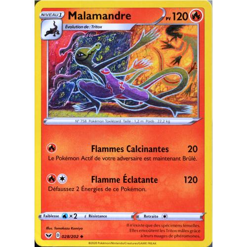 Carte Pokémon 28/202 Malamandre 120 Pv Série Eb01 - Epée Et Bouclier 1 Neuf Fr