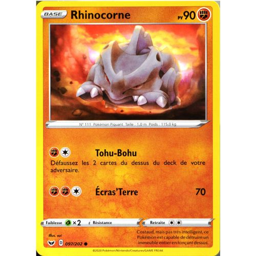 Carte Pokémon 97/202 Rhinocorne 90 Pv Série Eb01 - Epée Et Bouclier 1 Neuf Fr