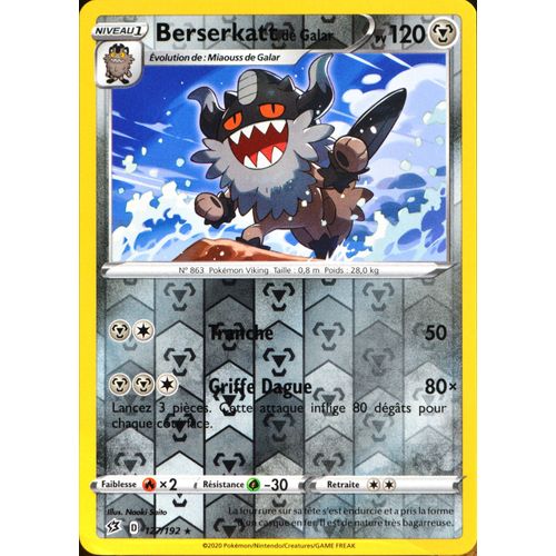 Carte Pokémon 127/192 Berserkatt De Galar - Reverse Eb02 - Epée Et Bouclier - Clash Des Rebelles Neuf Fr