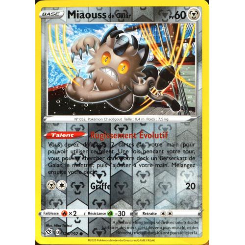Carte Pokémon 126/192 Miaouss De Galar - Reverse Eb02 - Epée Et Bouclier - Clash Des Rebelles Neuf Fr