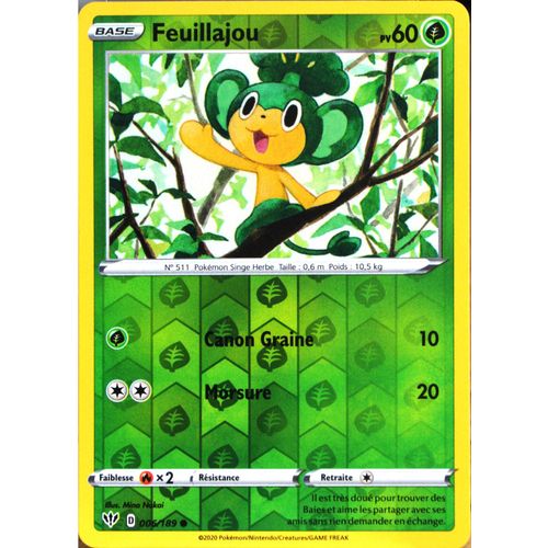 Carte Pokémon 6/189 Feuillajou - Reverse Eb03 - Epée Et Bouclier - Ténèbres Embrasées Neuf Fr