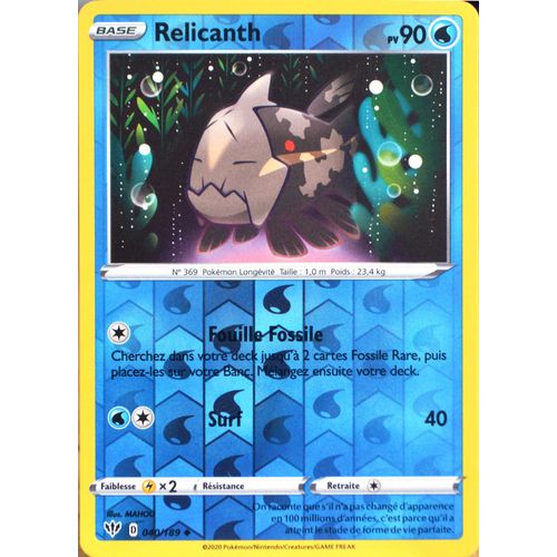 Carte Pokémon 40/189 Relicanth - Reverse Eb03 - Epée Et Bouclier - Ténèbres Embrasées Neuf Fr